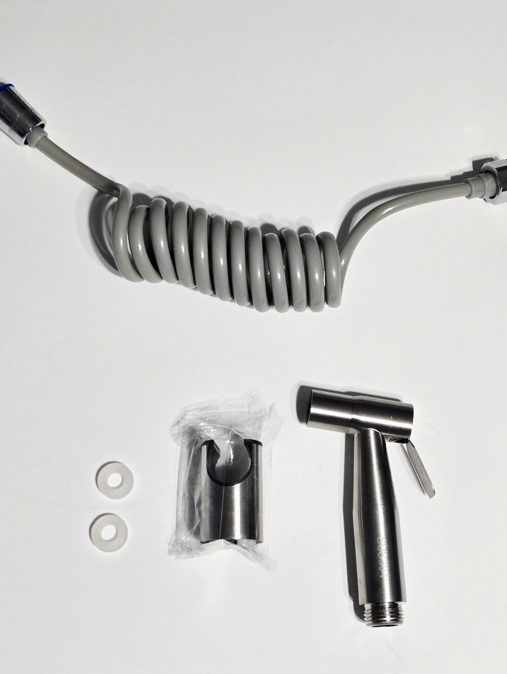 SUS304 Stainless Handheld Toilet Bidet Sprayer Gray Coiled Hose & Holder